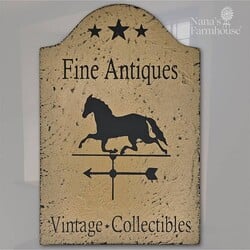 Tavern Sign Fine Antiques W/Horse Weathervane Shelf Sitter - 9" x 6"