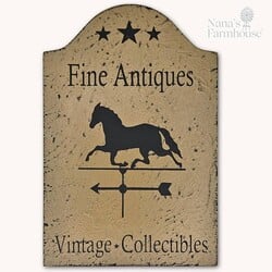 Tavern Sign Fine Antiques W/Horse Weathervane Shelf Sitter - 9" x 6"