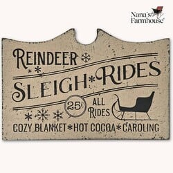 Tavern Sign Reindeer Sleigh Rides Shelf Sitter Distressed Linen White 6" x 9"
