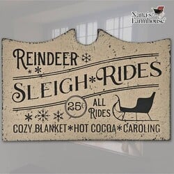Tavern Sign Reindeer Sleigh Rides Shelf Sitter Distressed Linen White 6" x 9"