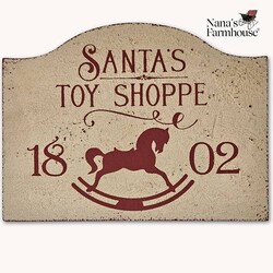 Tavern Sign Santa's Toy Shoppe Shelf Sitter Distressed Linen White - 12" x 9"