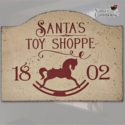 Tavern Sign Santa's Toy Shoppe Shelf Sitter Distressed Linen White - 12" x 9"