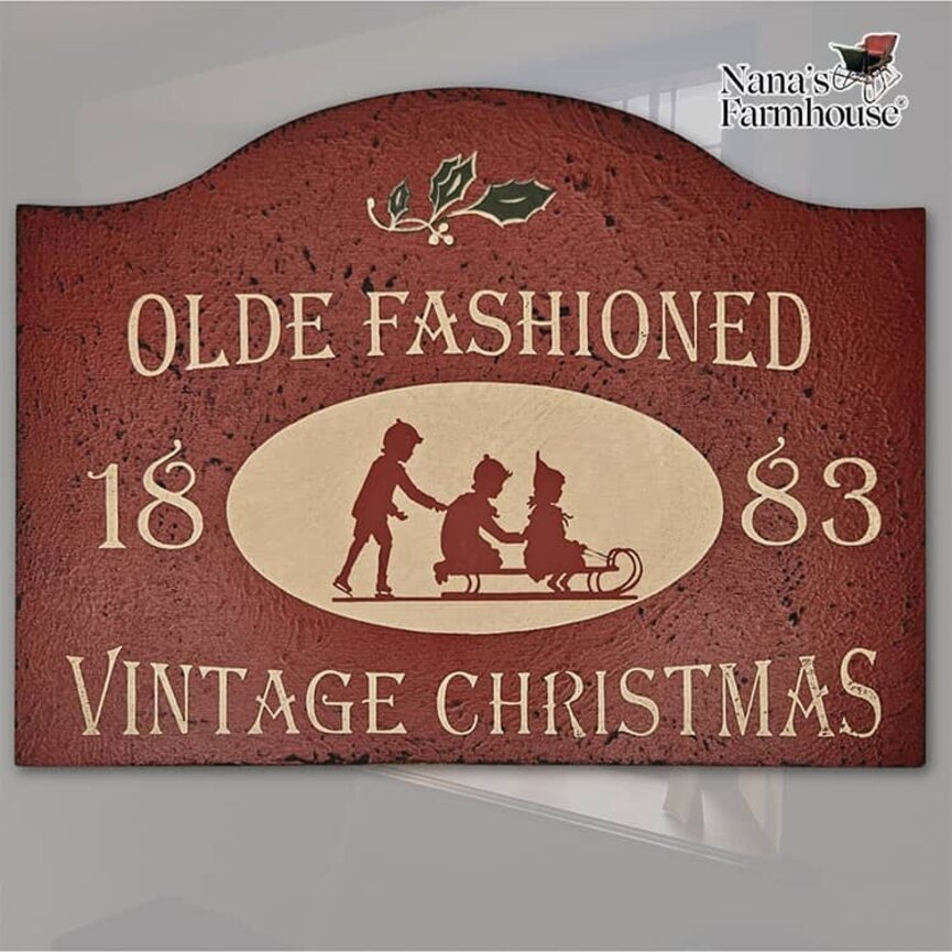 Old Fashioned Christmas 1883 Shelf Sitter Distressed Red Black - 12" x 9"