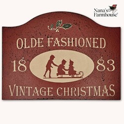 Old Fashioned Christmas 1883 Shelf Sitter Distressed Red Black - 12" x 9"
