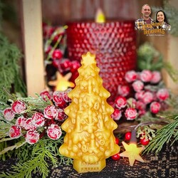 Natural Beeswax Christmas Tree Decorated with Candles - 5"