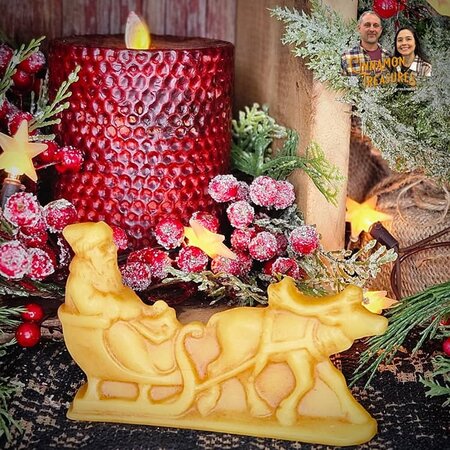 Santa On Sleigh with Reindeer Beeswax Figure