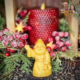 Waving Santa with Bells Natural Beeswax Figurine