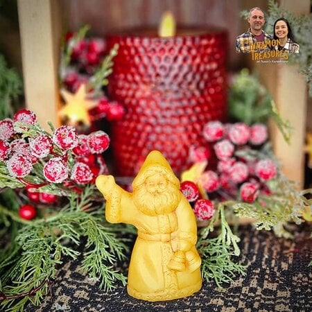 Waving Santa with Bells Natural Beeswax Figurine