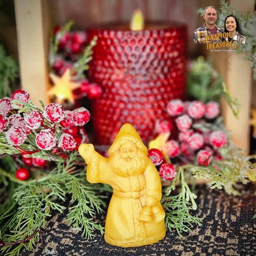 Natural Beeswax Waving Santa with Bells Figurine -3.5"
