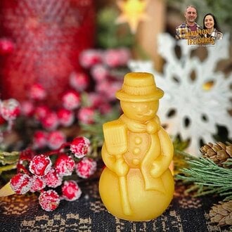 Snowman with Broom Beeswax Figurine - Small