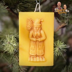 Natural Beeswax Santa with Tree Springerle Plaque Ornament - 4" x 3 "