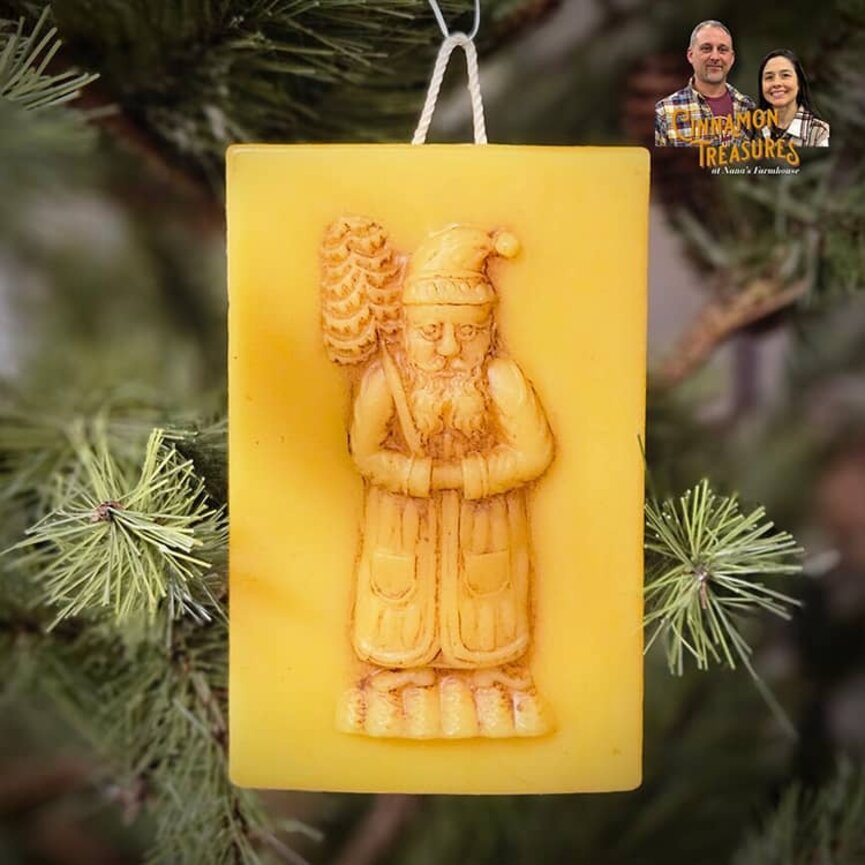 Natural Beeswax Santa with Tree Springerle Plaque Ornament - 4" x 3 "