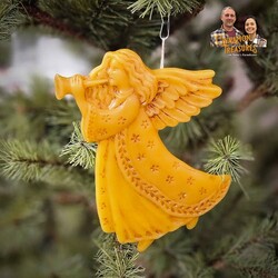 Natural Beeswax Angel with Trumpet Flat Ornament - 5.75" x 4.25"