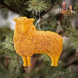 Natural Beeswax Curly Lamb/Sheep Flat Ornament 5.5 H x 5.5 W