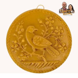 Natural Beeswax Round Distelfink Partridge Flat Ornament - 4.25"