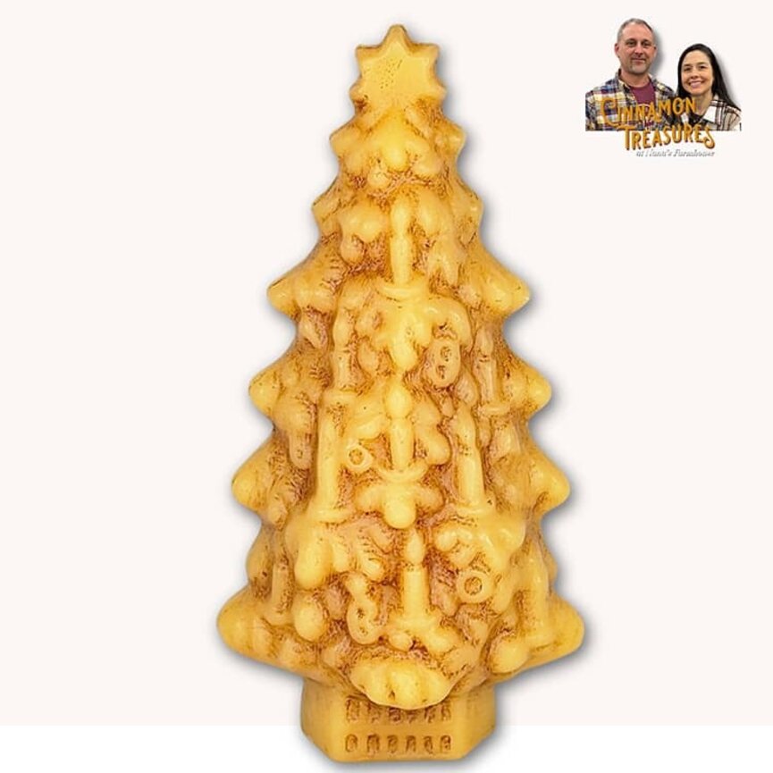 Natural Beeswax Christmas Tree Decorated with Candles - 5"