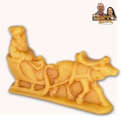 Natural Beeswax Santa On Sleigh with Reindeer - 5.5" x 3" x 2"