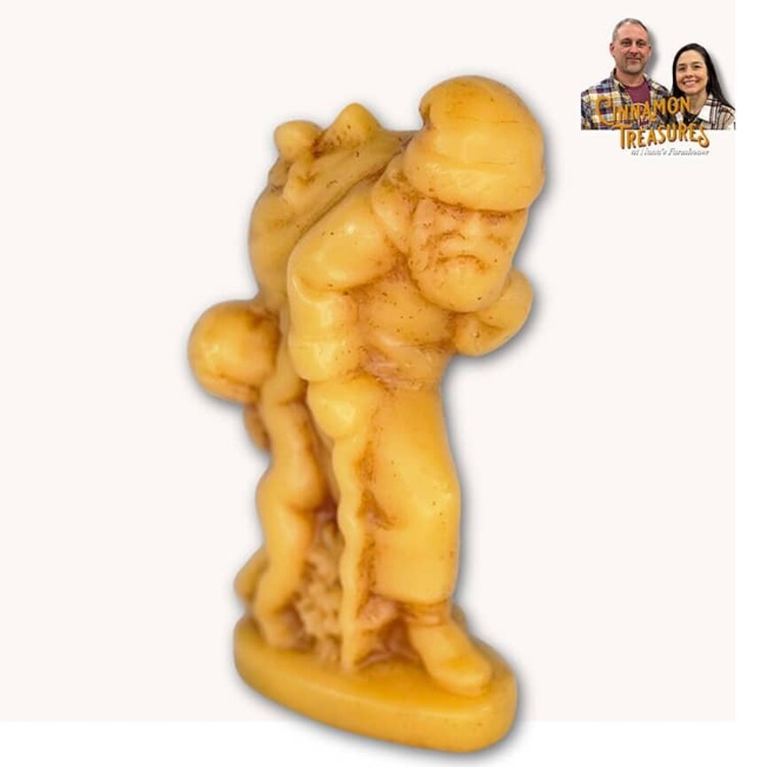 Natural Beeswax Vintage Santa with Angel on Pack - 5"