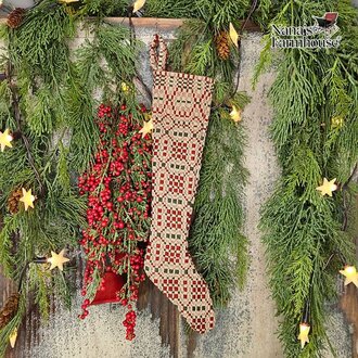 Christmas Coverlet Stockings Smithfield Red Green Linen - Small
