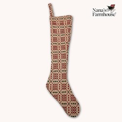 Christmas Coverlet Stocking Smithfield Red Green Linen - 20"