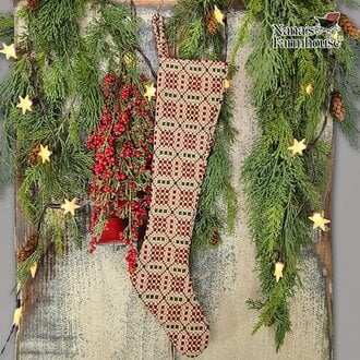 Christmas Coverlet Stocking Red Green Linen 0 Large