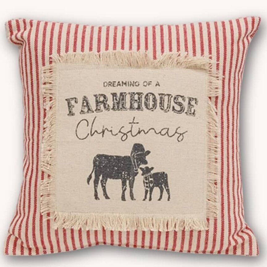 Dreaming of a Farmhouse Christmas Red Ticking Stripe Pillow - 10"