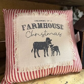 Dreaming of a Farmhouse Christmas Red Ticking Stripe Pillow
