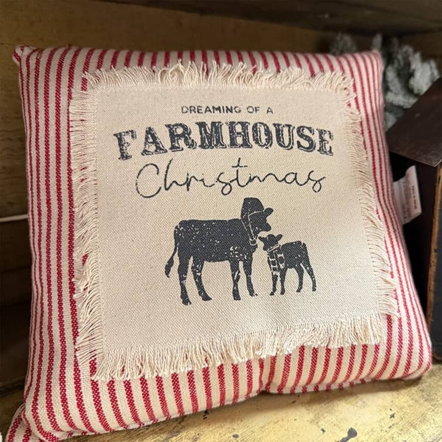 Dreaming of a Farmhouse Christmas Red Ticking Stripe Pillow - 10"