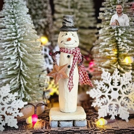 Snowman with Burgundy Mini Check Scarfs