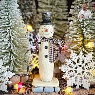 Snowman with Rusty Star & Black Mini Check Scarf