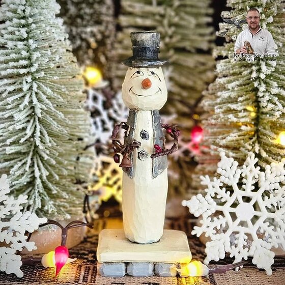 Snowman in Gray Vest with Rusty Bell