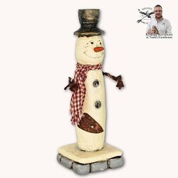 Hand Carved Snowman with Bells & Hearts - 6.75"