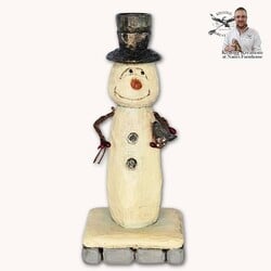 Hand Carved Snowman Buttons & Black Bird - 6.5"