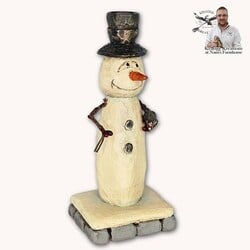 Hand Carved Snowman Buttons & Black Bird - 6.5"
