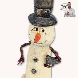 Hand Carved Snowman Buttons & Black Bird - 6.5"