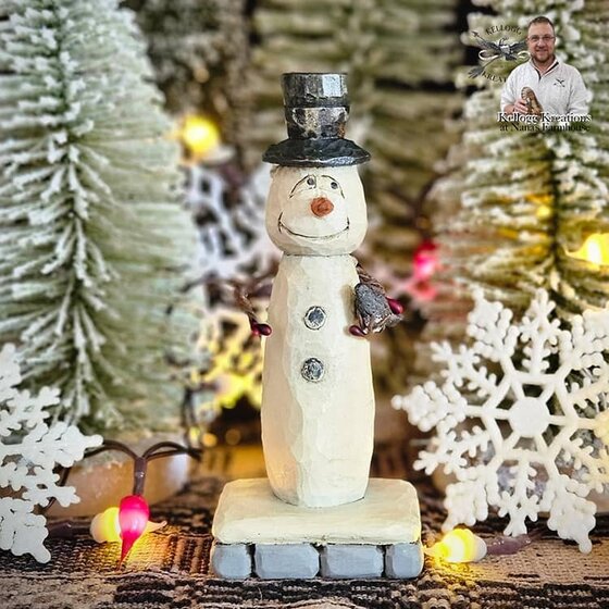 Snowman Buttons & Black Bird Hand Carved