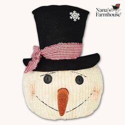Chenille Big Joe Snowman Head Top Hat,Carrot Nose Red Mini Check Tie On Hat - 13" x 10"