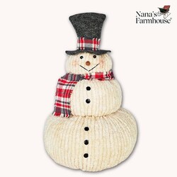 Chenille Stacked Snowman Grey Hat with Red,White,Gray Scarf - 15.5" X 10"