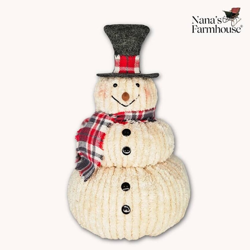 Chenille Snowman Stacked Gray Hat with Red White Gray Scarf - 11" x 7"
