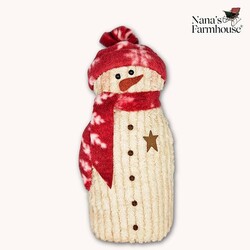 Chenille Snowman Weighted Bottom Red Snowflake Stocking Cap & Scarf - 11"
