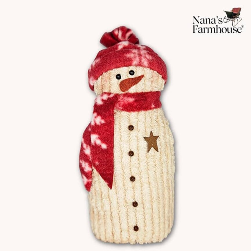 Chenille Snowman Weighted Bottom Red Snowflake Stocking Cap & Scarf - 11"