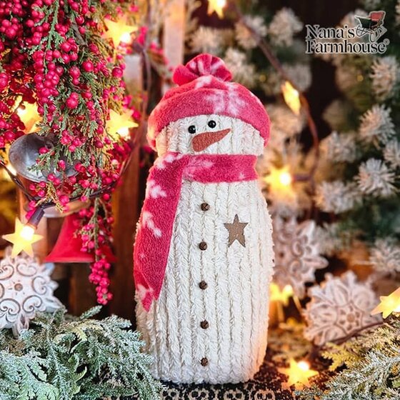 Chenille Snowman with Red Snowflake Stocking Cap & Scarf