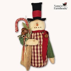 Pencil Snowman Burgundy Check -  21.5" x 10"