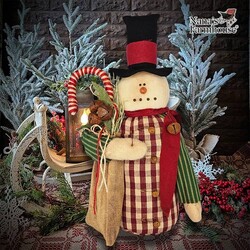 Pencil Snowman Burgundy Check -  21.5" x 10"