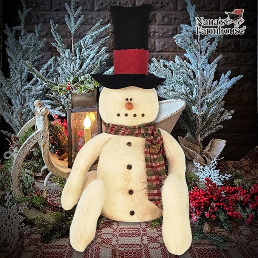 Fuzzy Snowman Sitting -  17" x 10"