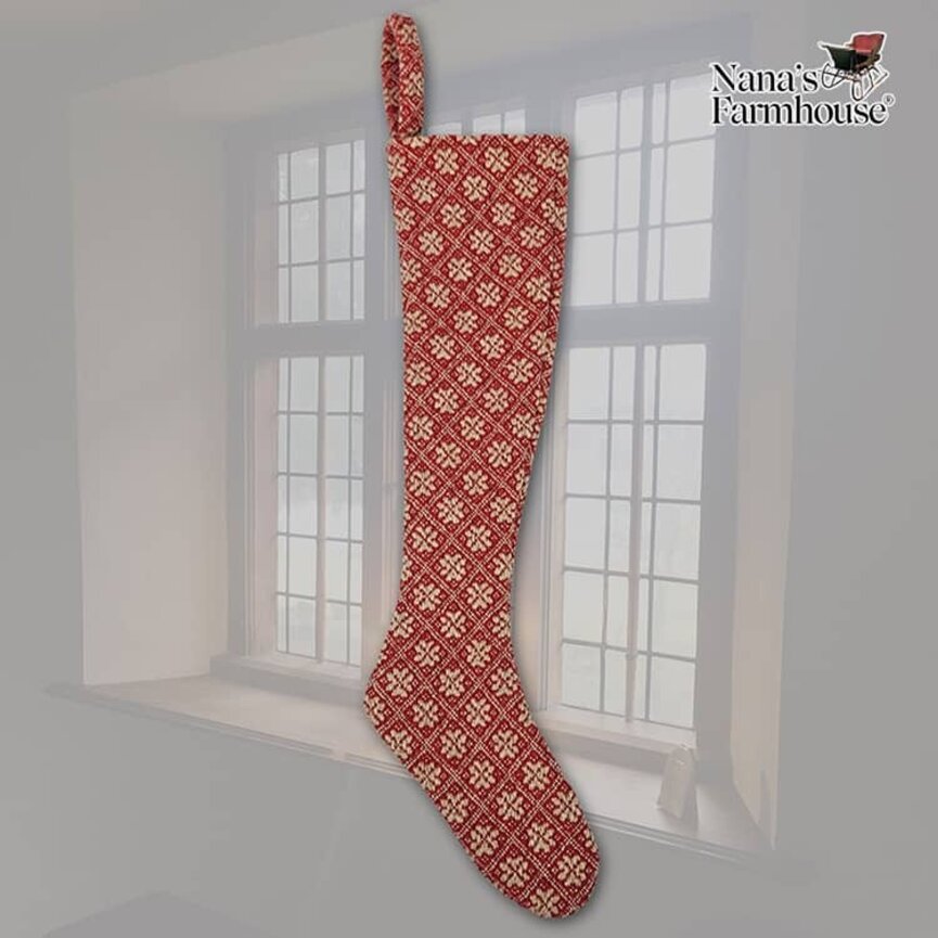 Christmas Coverlet Stocking FHW Cherry Blossom Red Cream - 14"