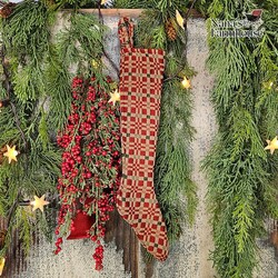Christmas Coverlet Stocking Freeport Red Green Tan - 14"