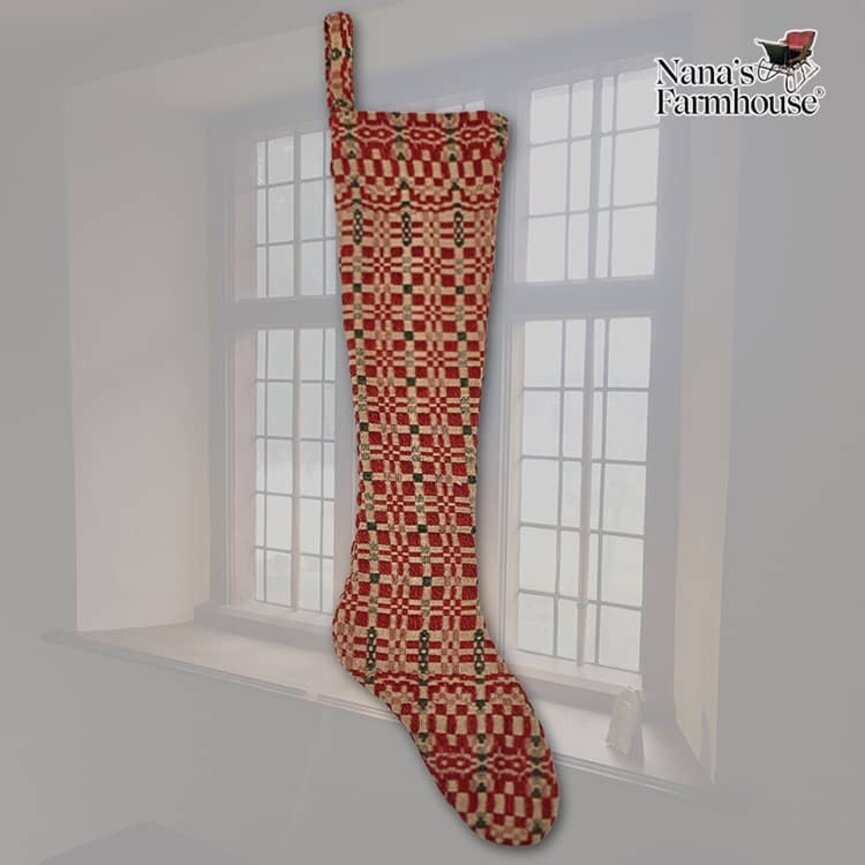 Christmas Coverlet Stocking Freeport Red Green Tan - 20"