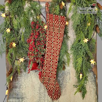 Christmas Coverlet Stocking Freeport Red Green Tan - Large