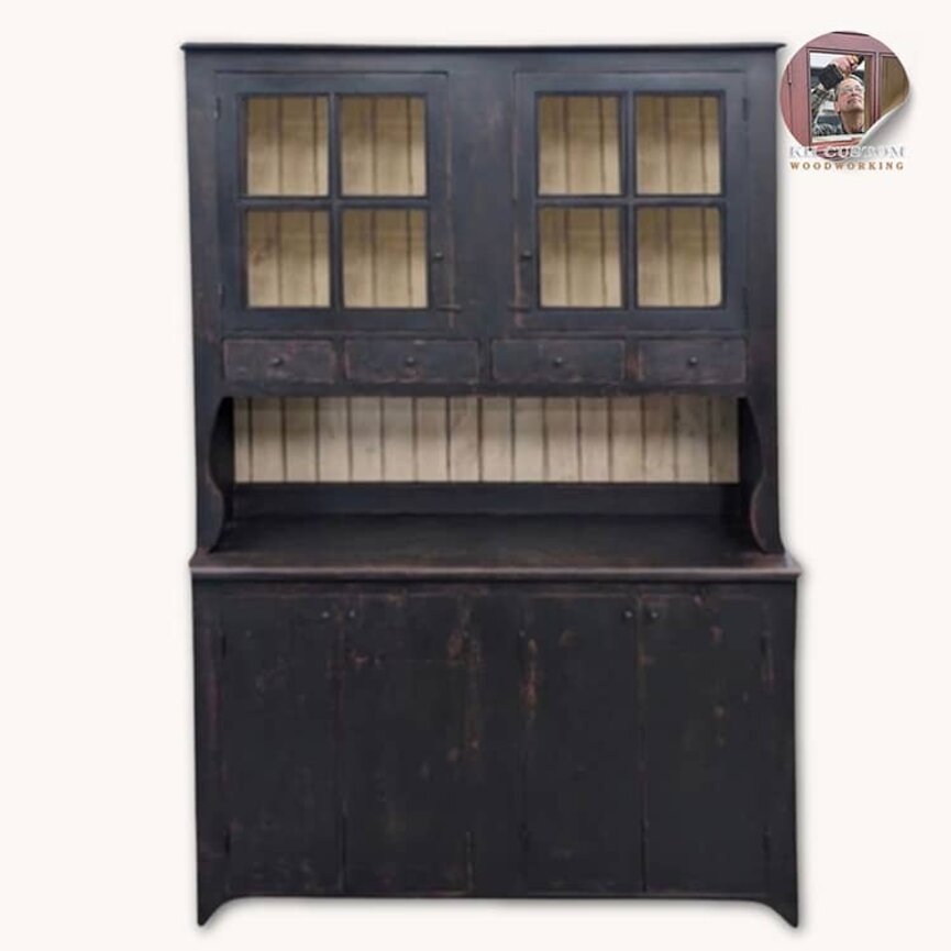 Farmhouse Hutch Black Over Red - 81"